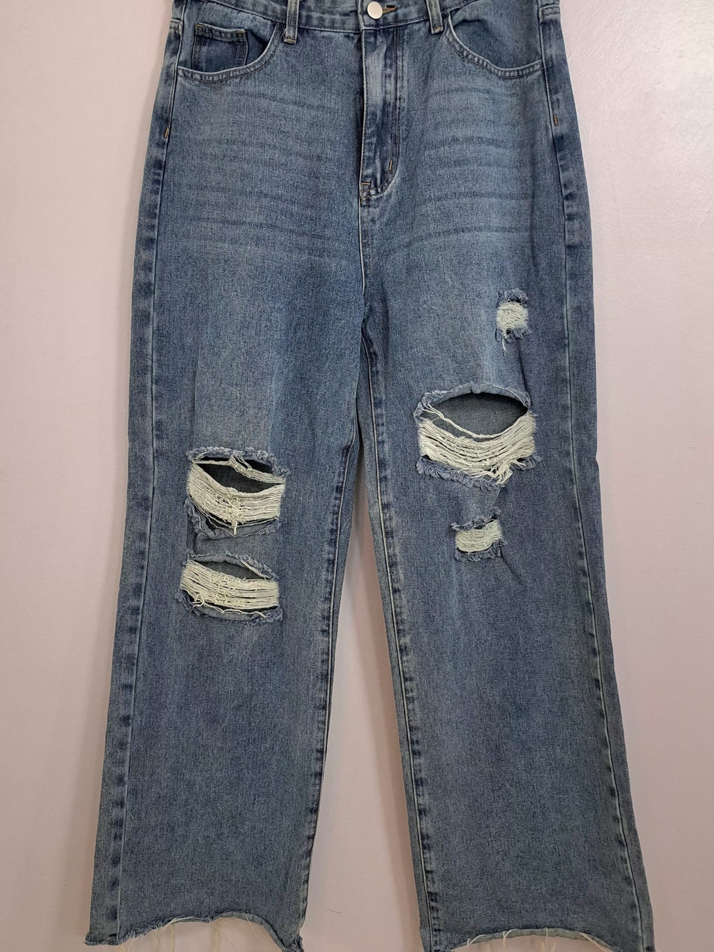 Cider Blue Distressed Wide Leg Jeans